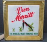 Van Merritt lighted beer clock, 15 1/2