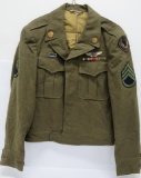 Military Eisenhower jacket with patches, size 36R