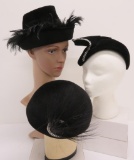 Fantastic vintage hat lot, black embellished with feathers and rhinestones