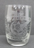 Pre Prohibition etched beer glass, Cream City Brewing Co, Milwaukee Wis, 3 1/2