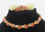 Trifari necklace and earring set and glass citrine colored earrings