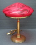 Oxblood red shade on table lamp, 23