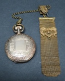 Ornate Columbus pocket watch, stag decorated, with watch chain