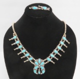 Exquisite Sterling Native American Zuni turquoise squash blossom necklace, 23 1/2