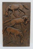Wood horse carving wall plaque, one piece carving, 16
