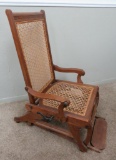 Unusual early caned seat reclining / Morris type chair