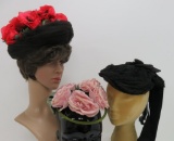 Three vintage hats, crepe and floral