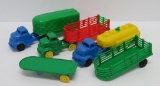 Three colorful Banner truck and trailers with extra trailers, 6 1/2