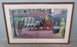 Large horse drawn Fire Engine Pabst style print, 53 1/2