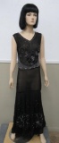 Stunning Black beaded floral pattern sheer sheath dress, full length