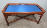 MCM coffee table, cobalt mirrored glass top, 36 1/2