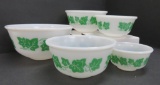 Nested mixing bowls, 5 piece, Hazel Atlas Ivy milk glass bowls