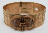 Lovely Victorian cuff bracelet, belt design with inlay stones, 2