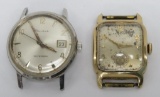 Two men's vintage wrist watch faces, Bulova and Hamilton model 747