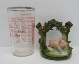 1933 Wisconsin State Fair Schnitzelbank glass and pink pig