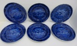 Six cobalt Staffordshire plates, 9