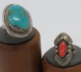 Native American Turquoise size 8 and size 5 Coral rings
