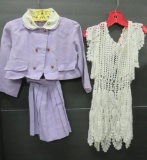 Two size 3 vintage children's dresses and leather gloves