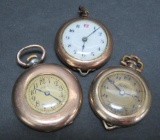 Three ladies pocket watches, Elgin, Helbros and Swiss makers,m 1