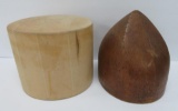 Two wooden hat forms, round and peaked, 5 1/2