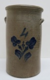 4 gallon churn base, cobalt decorated floral, 15 3/4