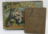1887 Dissected Map of the United States by McLoughin, original box, complete, and History book