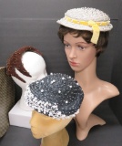 Three lovely embellished hats with hat box