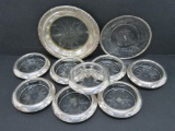 10 pieces of sterling silver collared coasters and plates