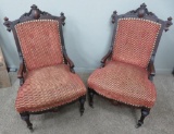 Two Victorian carved side chairs, upholstered seats
