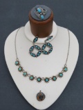 Turquoise jewelry lot, necklace, earrings, ring, and pendant