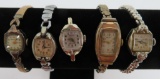 Five vintage ladies wrist watches, Bulova, Elgin, Hampden and Pierce