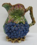 Lovely Majolica grape cluster pitcher, 7 1/2
