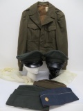 WWIi Military lot, Eisenhower jacket, Garrison and Officer hats