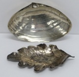 Two sterling pieces, oyster shell and oak leaf