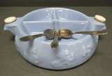 Vintage blue baby dish and youth flatware, 10