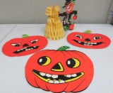 3 Vintage Halloween pumpkin Jack O Lantern decorations and scarecrow