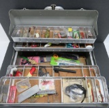 JC Higgins metal tackle box with lures and tackle
