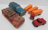 Assorted toys, Tyco Union Pacific trailers and truck, Rubber car and Fire Engine