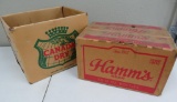 Hamm's and Canadian dry cardboard cases with 23 Hamm's bottles