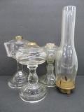 Three pattern glass oil lamp bases, 8