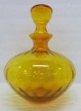 MCM glass bottle, mustard yellow with stopper, 11