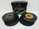 45 Vintage 45 rpm records in vinyl case