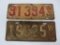 2 Wisconsin 1915 and 1916 License plates 12 1/2