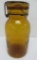 Amber Lightning Jar, quart, re issue lid noted, 8