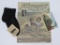Racine Feet Knitting Co advertising lot, sheet music, 1913 post card, and socks