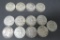 13 circulated silver half dollars, Kennedy and Franklin