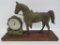 Lincoln Western clock, horse on wood base, 17
