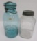 Aqua blue Climax canning jar and Monarch Jar