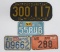 1942 Wisconsin automobile license plate and three 1980's motorcycle plates