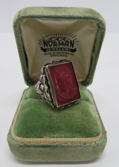 Men's carnelian ring, size 6, sterling marked setting